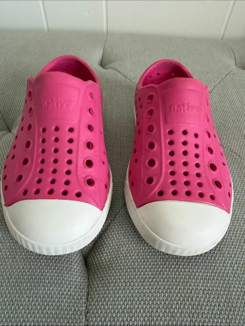 Native Kids Slip-On Water Shoes in Bright Pink with White Toe